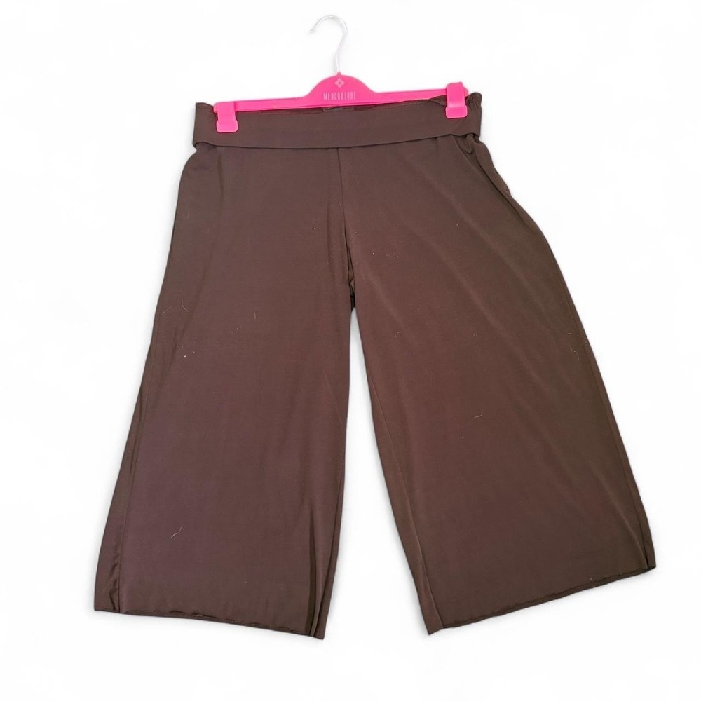 Vintage Y2K Chocolate Brown Flowy Gauchos Foldover Wide Leg Silky Capri Size PL